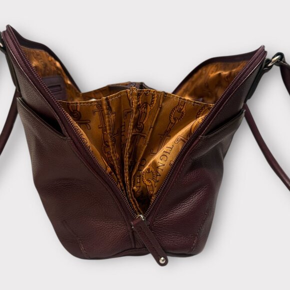 Tignanello Shoulder Satchel A209642 Burgundy Pebbled Leather Nickel 2-Handle Bag - Picture 6 of 9